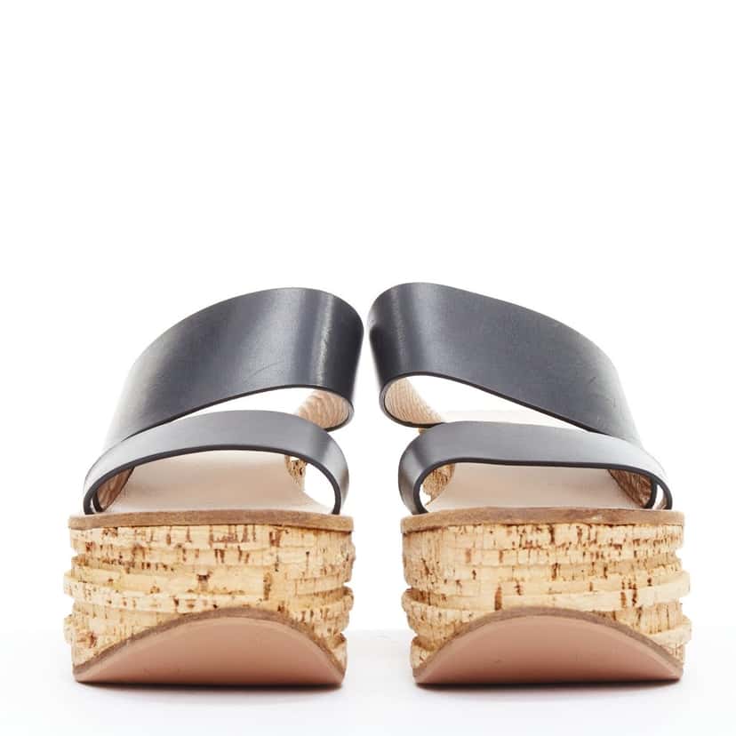 Chloe Cork Wedge Sandals Navy Leather Very good condition - Inside View