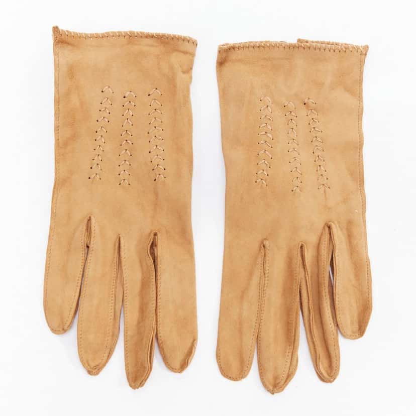 Giorgio Armani Satin Evening Gloves Brown Suede Good condition - Front View