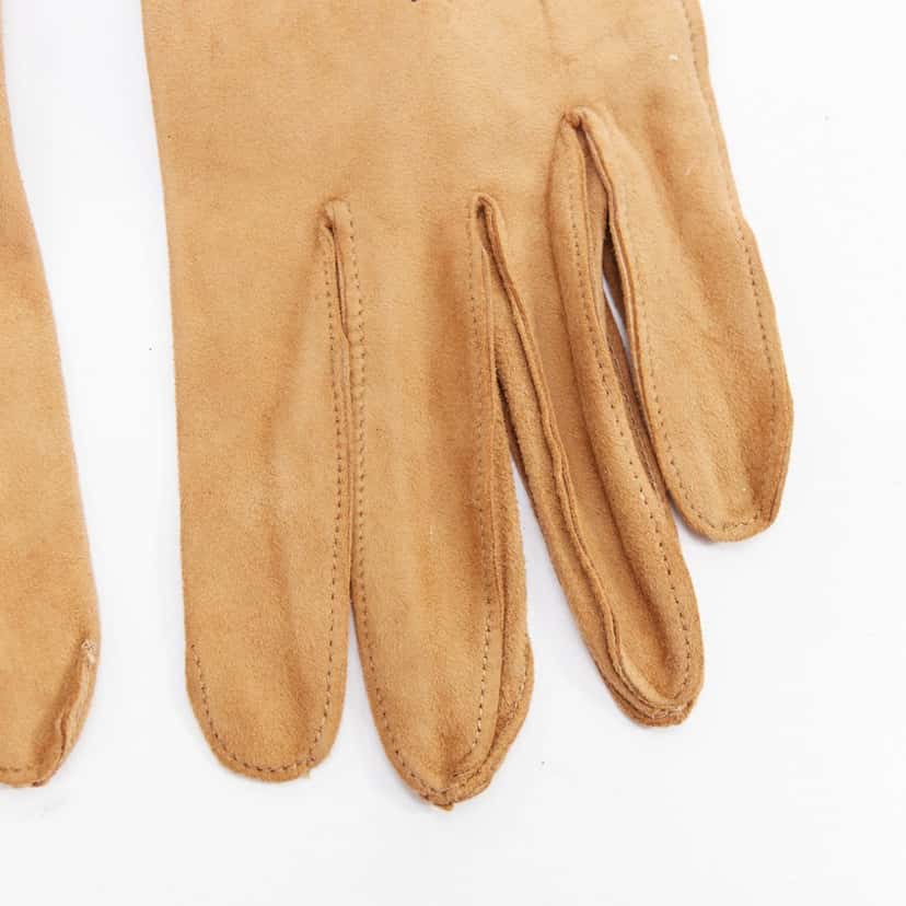 Giorgio Armani Satin Evening Gloves Brown Suede Good condition - Model View