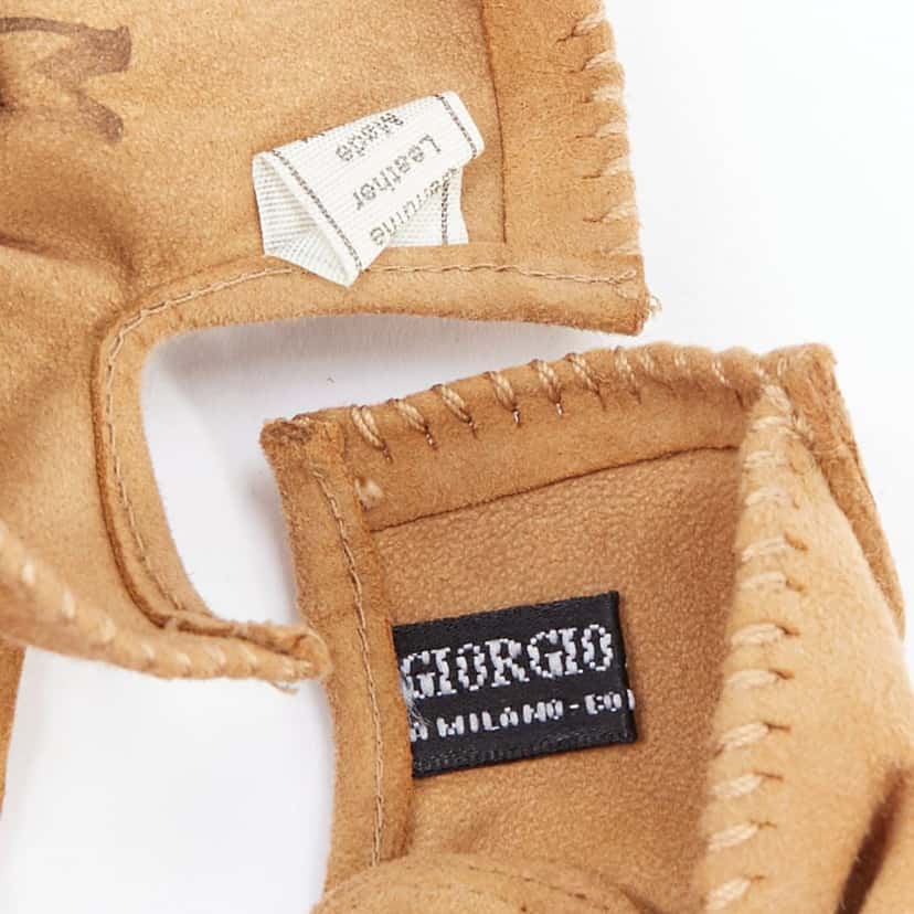 Giorgio Armani Satin Evening Gloves Brown Suede Good condition - Box View