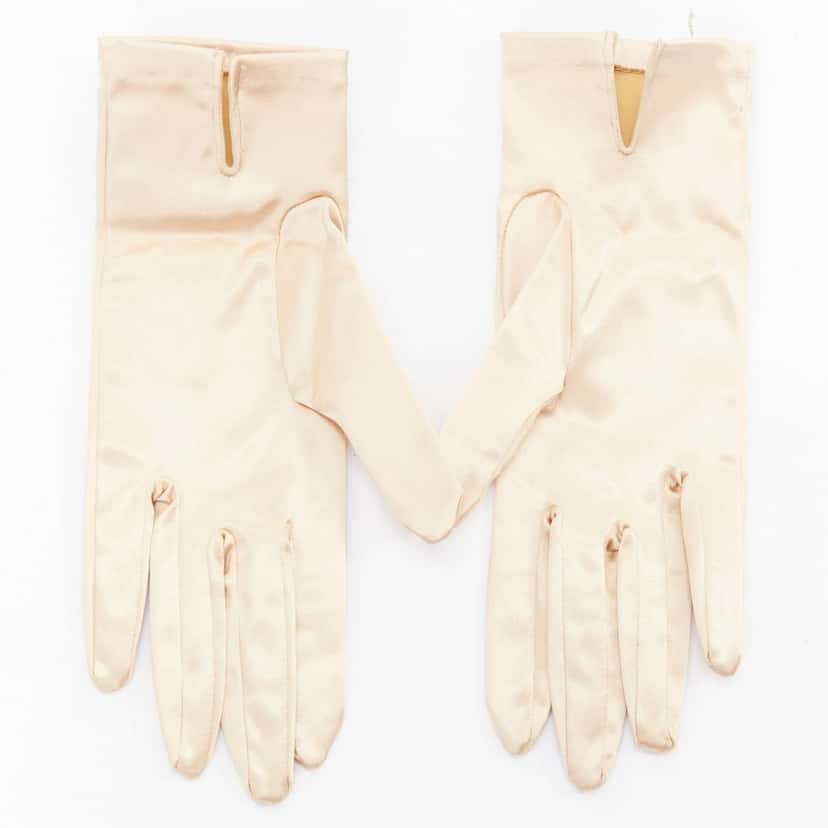 Giorgio Armani Long Satin Gloves Gold Silk Very good condition - Back View