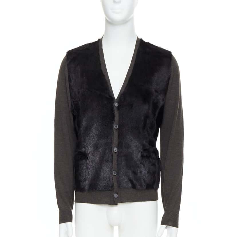 Lanvin Fur Panel Cardigan Black Never worn - Front View