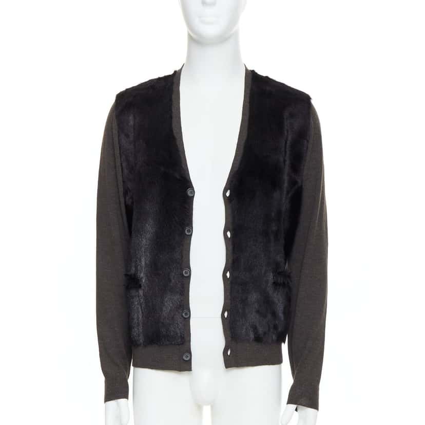 Lanvin Fur Panel Cardigan Black Never worn - Inside View