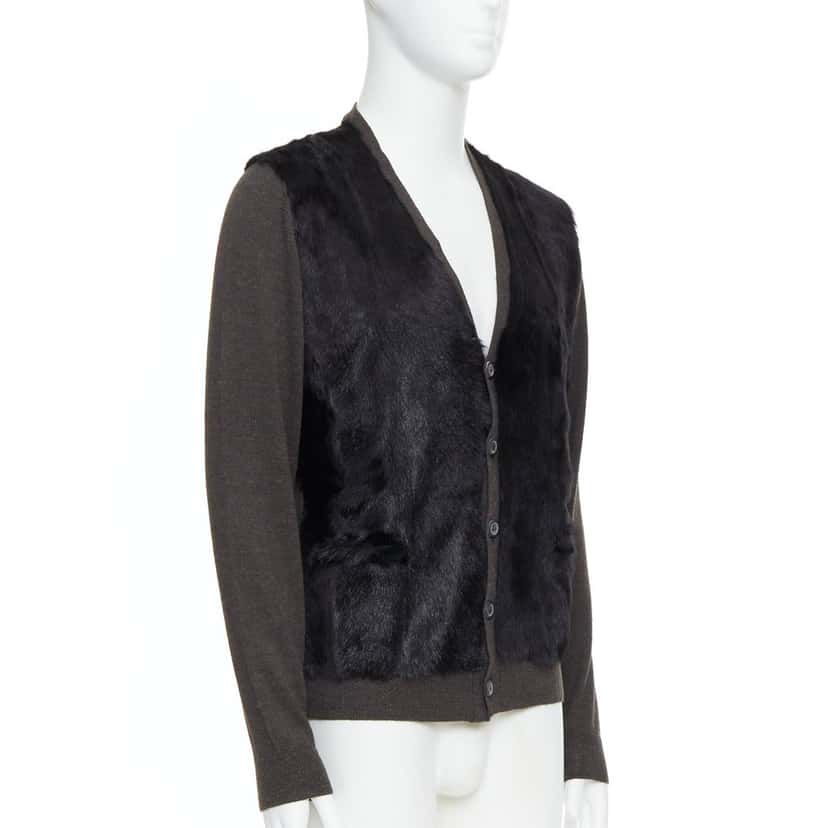 Lanvin Fur Panel Cardigan Black Never worn - Model View