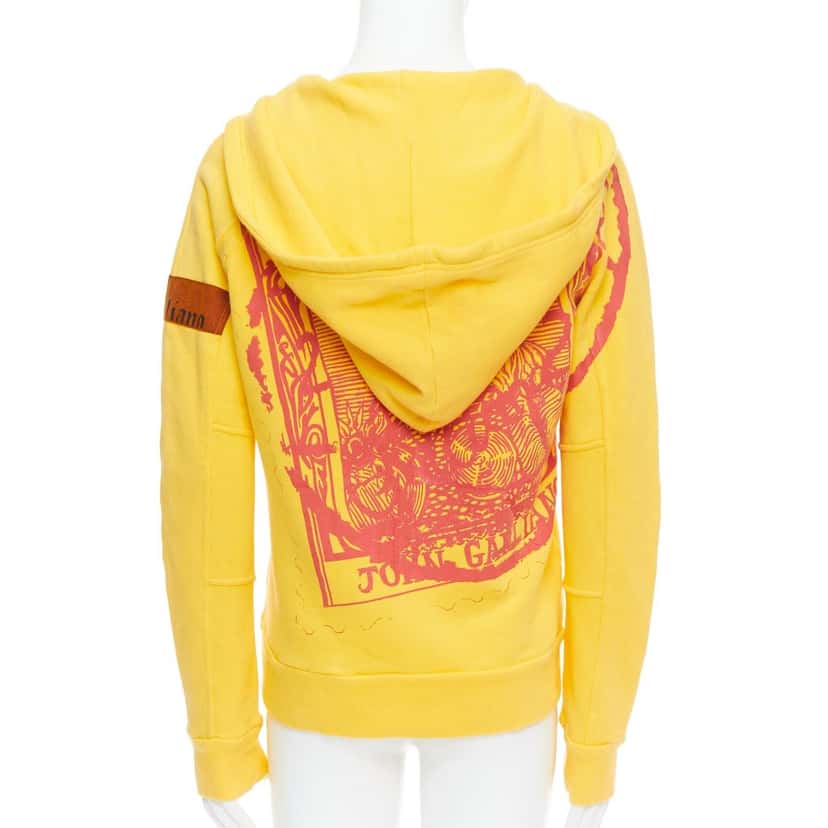 John Galliano Logo Print Hoodie Yellow Cotton Fair condition - Front View