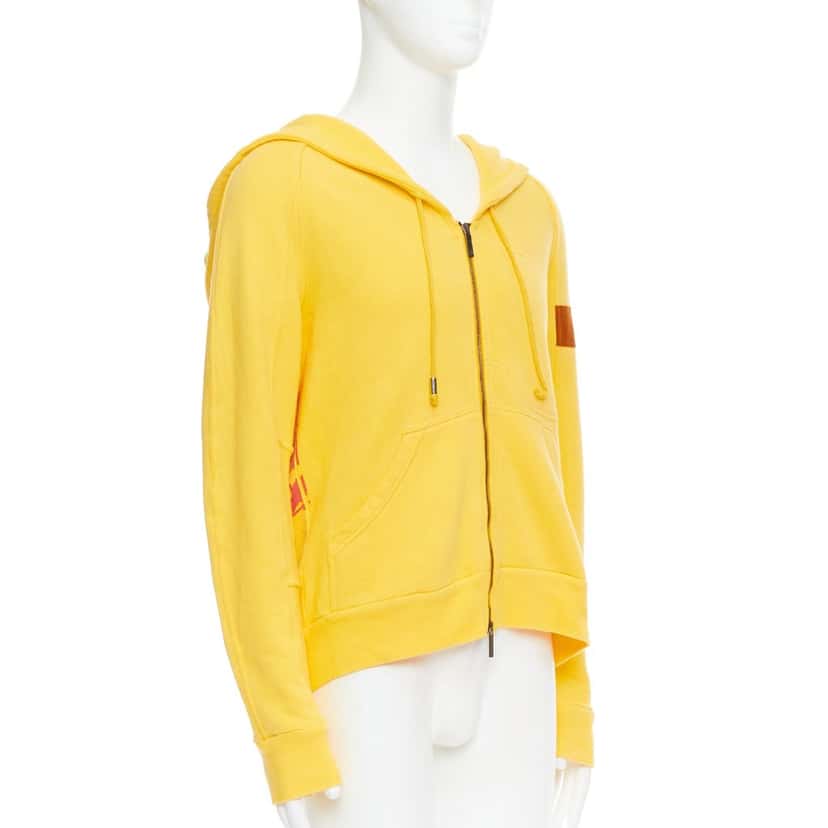 John Galliano Logo Print Hoodie Yellow Cotton Fair condition - Model View