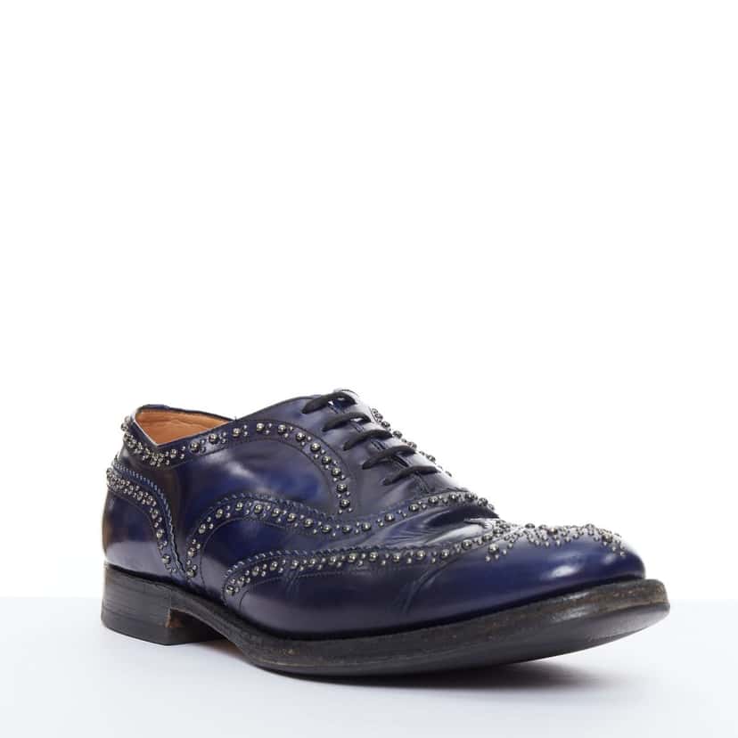 Church's Studded Lace Brogues Blue Leather Fair condition - Back View