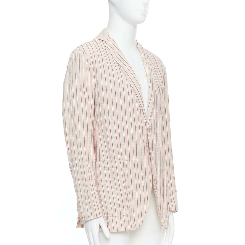 Romeo Gigli Red Striped Slim Blazer Beige Cotton Good condition - Inside View
