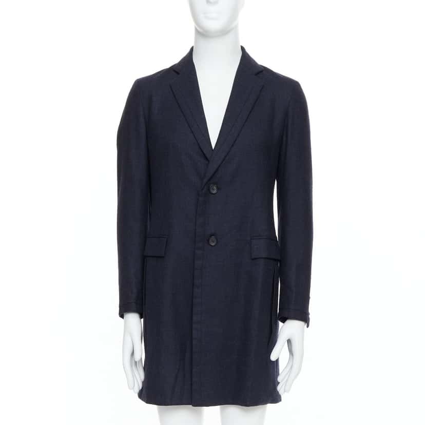 Giuliano Fujiwara Grey Checked Boxy Coat Navy Wool Good condition - Front View