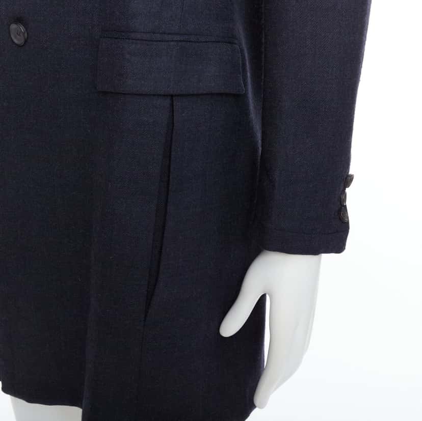 Giuliano Fujiwara Grey Checked Boxy Coat Navy Wool Good condition - Back View
