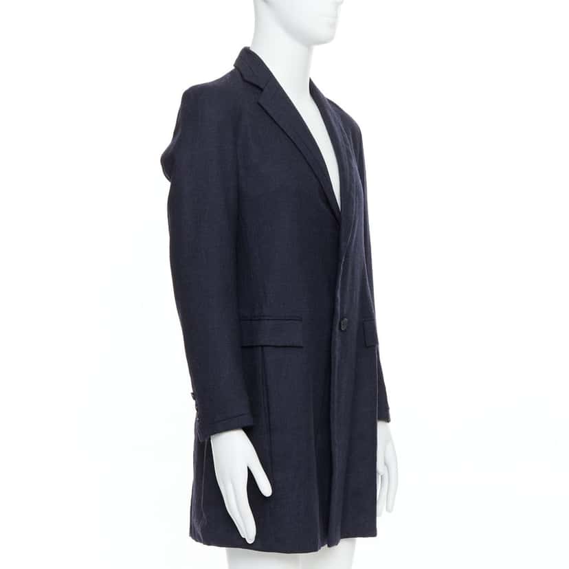 Giuliano Fujiwara Grey Checked Boxy Coat Navy Wool Good condition - Inside View