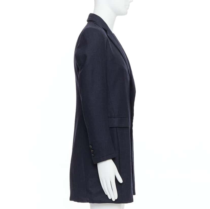 Giuliano Fujiwara Grey Checked Boxy Coat Navy Wool Good condition - Model View
