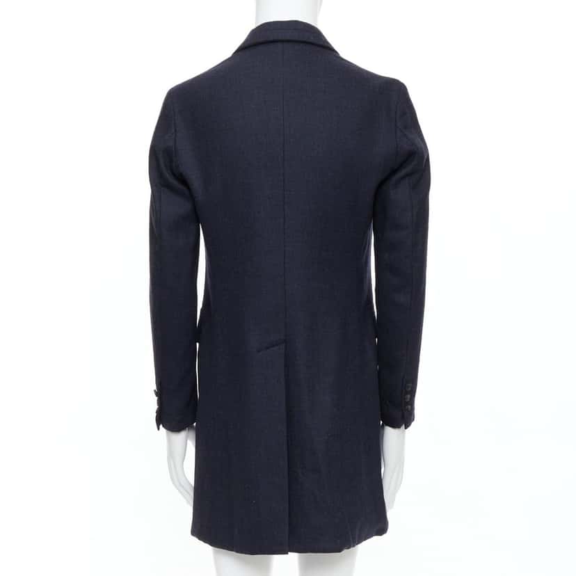Giuliano Fujiwara Grey Checked Boxy Coat Navy Wool Good condition - Box View