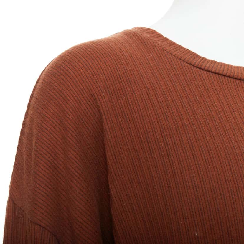 Issey Miyake Ribbed Long Sleeve Sweater Brown Cotton Good condition - Back View