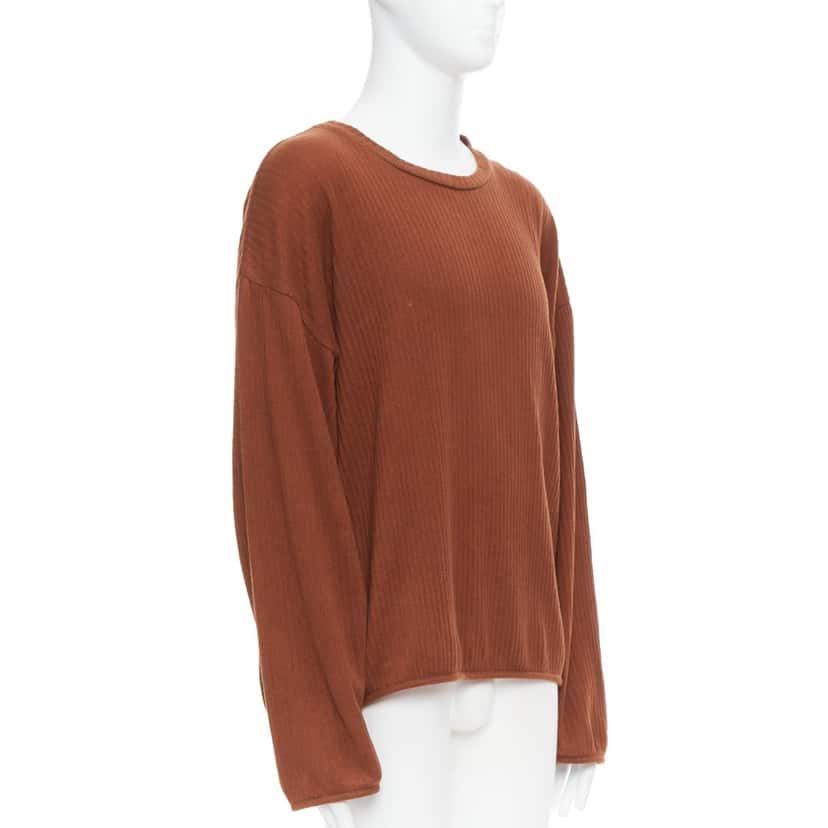 Issey Miyake Ribbed Long Sleeve Sweater Brown Cotton Good condition - Inside View