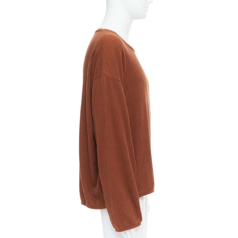 Issey Miyake Ribbed Long Sleeve Sweater Brown Cotton Good condition - Model View