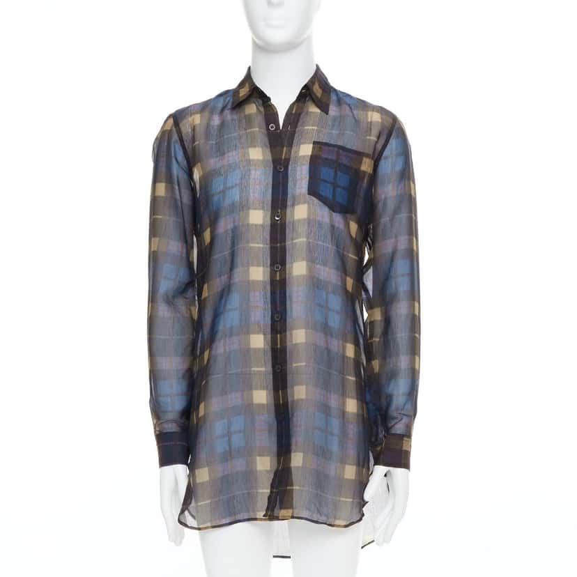 Dries Van Noten Sheer Checked Shirt Blue Cotton Never worn - Front View