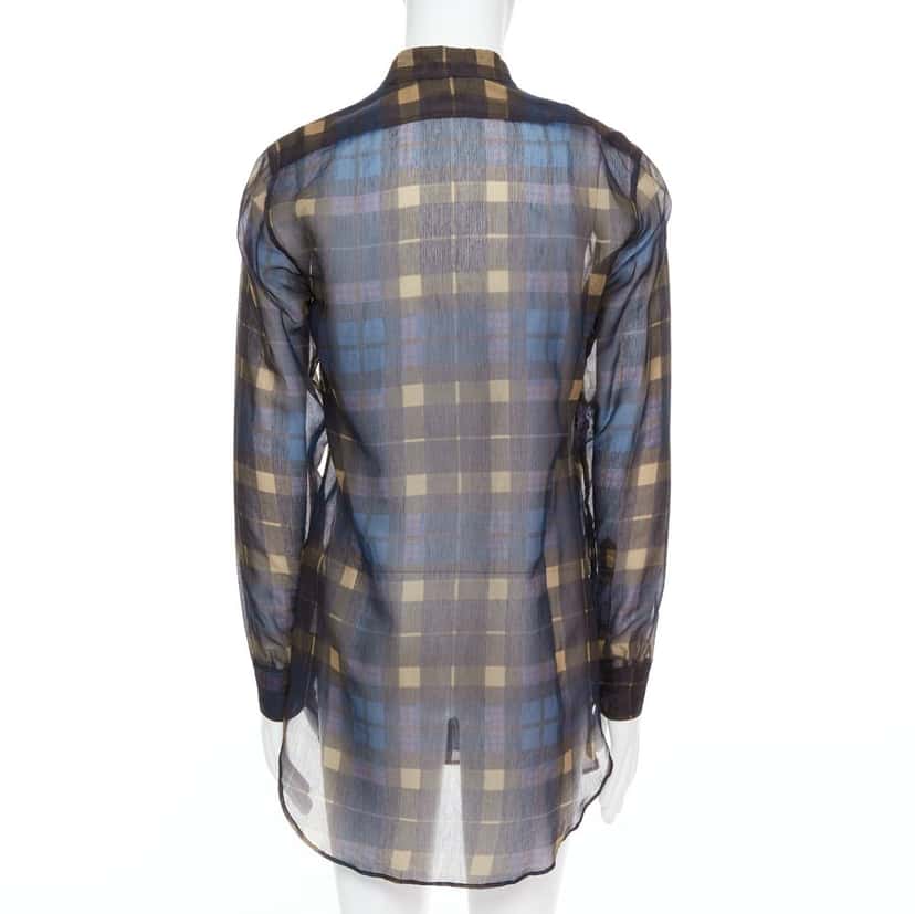 Dries Van Noten Sheer Checked Shirt Blue Cotton Never worn - Box View