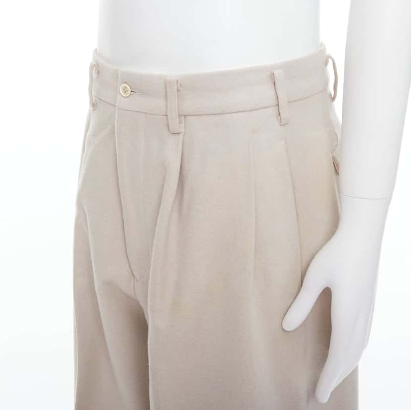 Yohji Yamamoto 3D Pleated Pants Beige Wool Fair condition - Back View