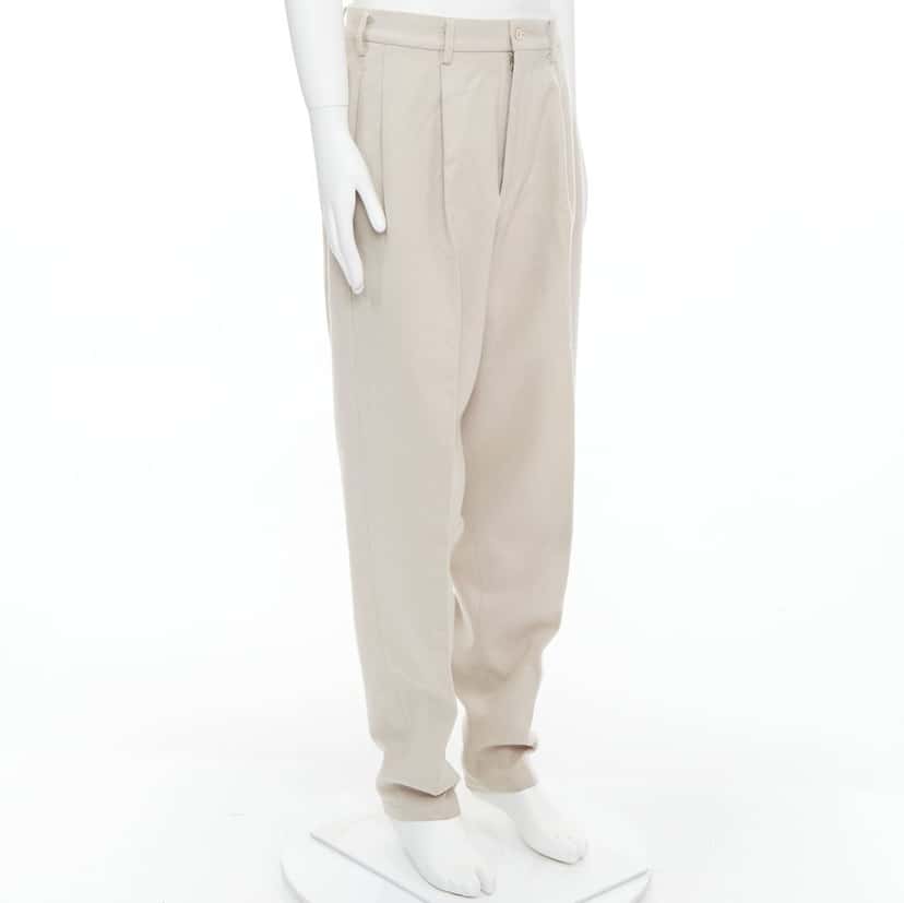 Yohji Yamamoto 3D Pleated Pants Beige Wool Fair condition - Inside View