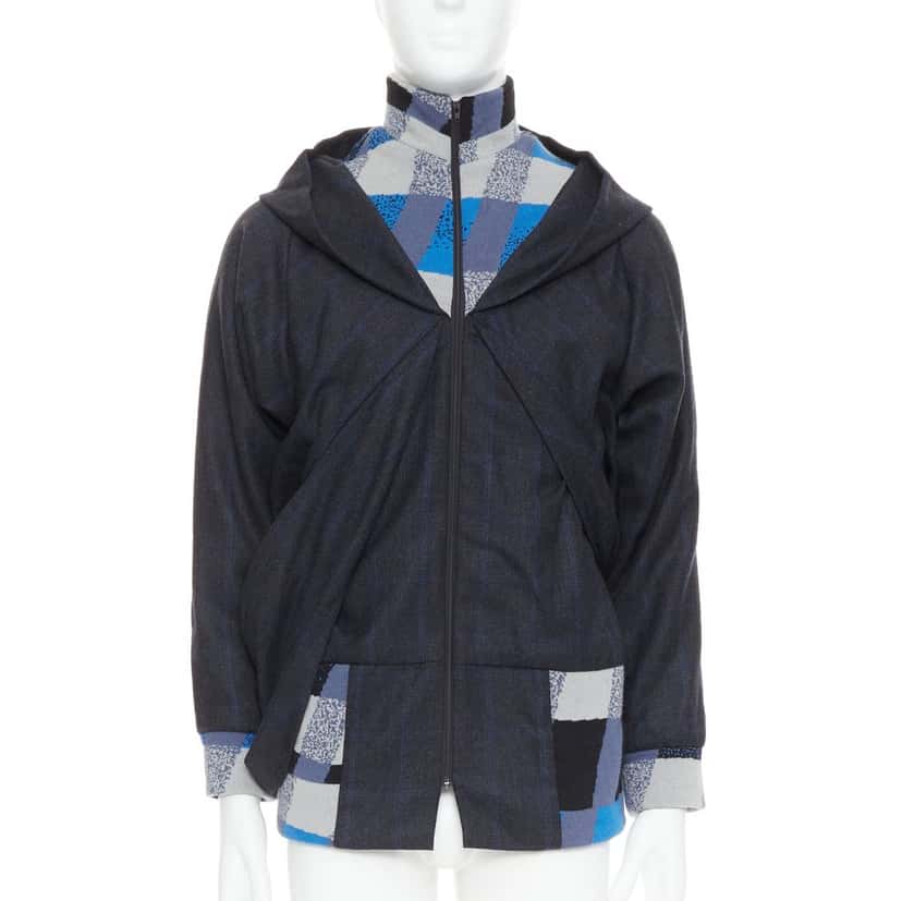 NON SIGNE / UNSIGNED Geometric Wool Jacket Blue Wool Very good condition - Front View