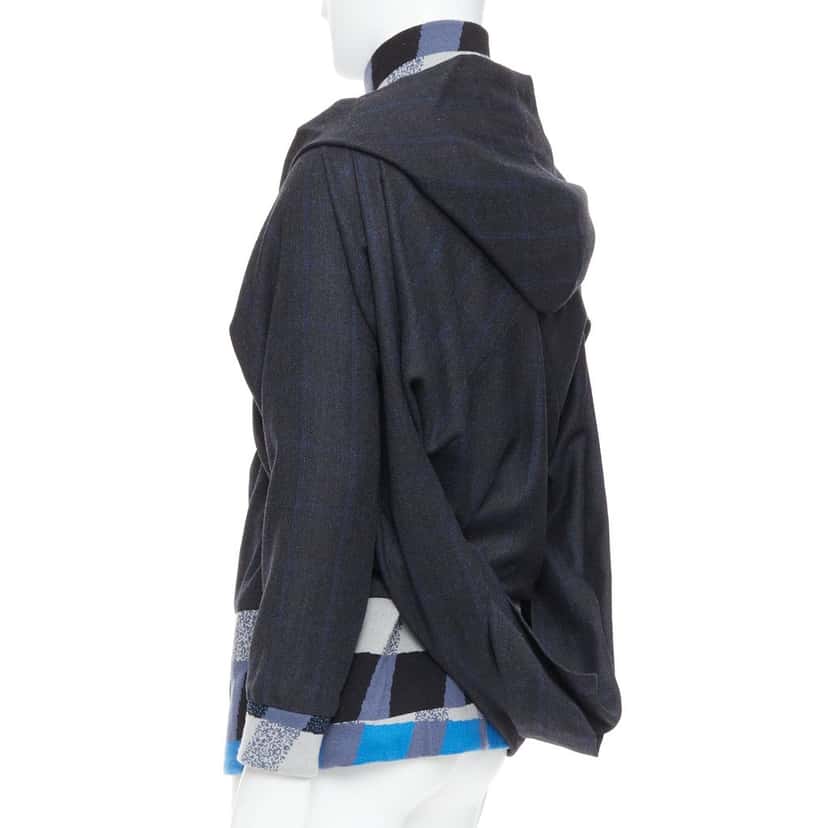 NON SIGNE / UNSIGNED Geometric Wool Jacket Blue Wool Very good condition - Back View