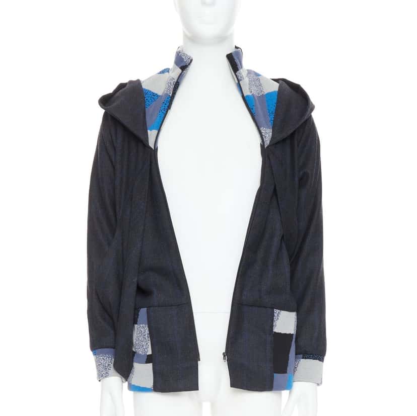 NON SIGNE / UNSIGNED Geometric Wool Jacket Blue Wool Very good condition - Inside View