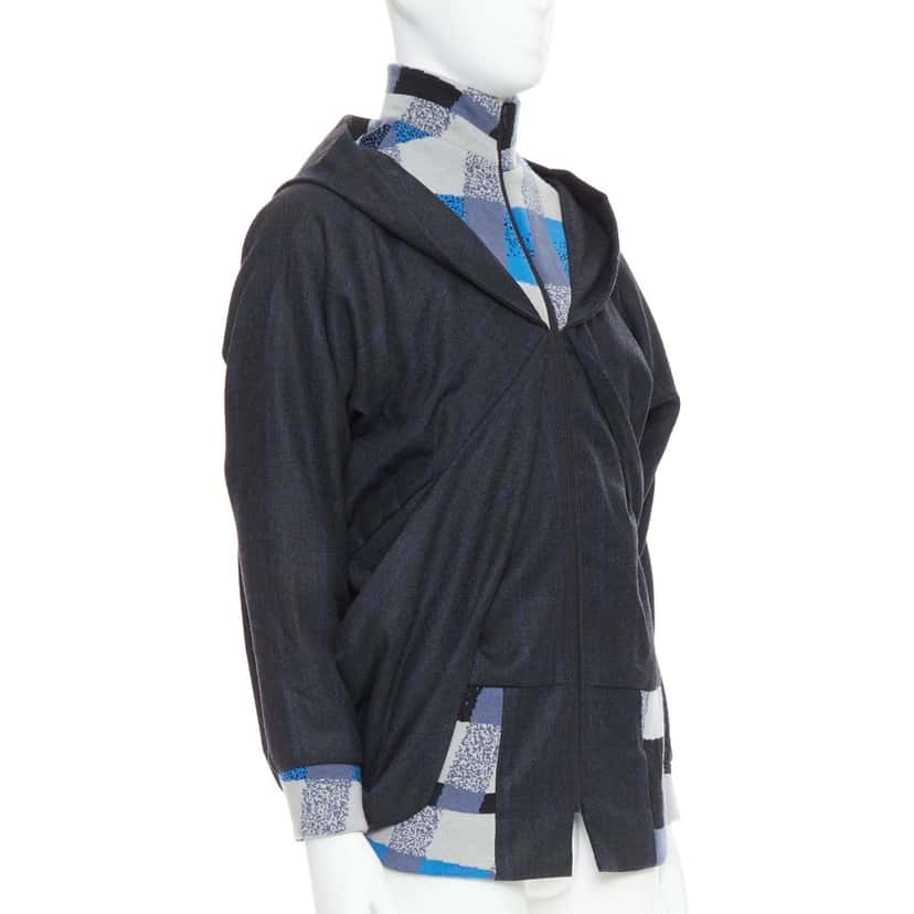 NON SIGNE / UNSIGNED Geometric Wool Jacket Blue Wool Very good condition - Model View