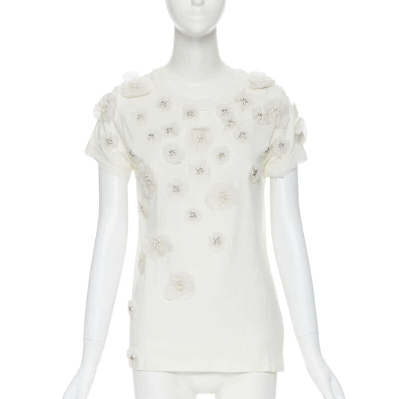 Lanvin Pearl Flower Tee White Cotton Very good condition - Front View