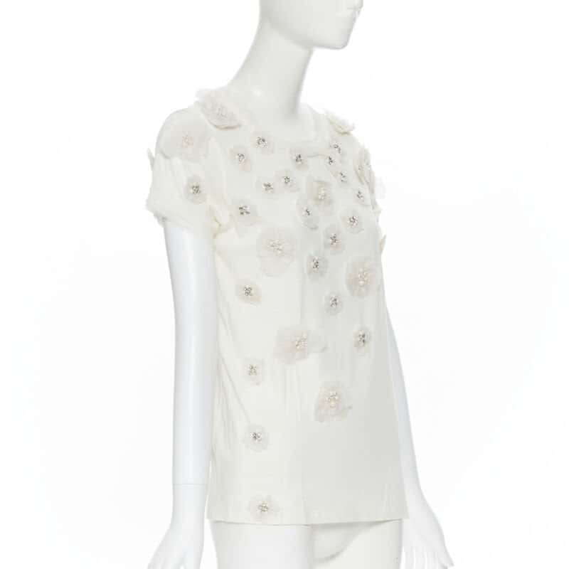 Lanvin Pearl Flower Tee White Cotton Very good condition - Inside View