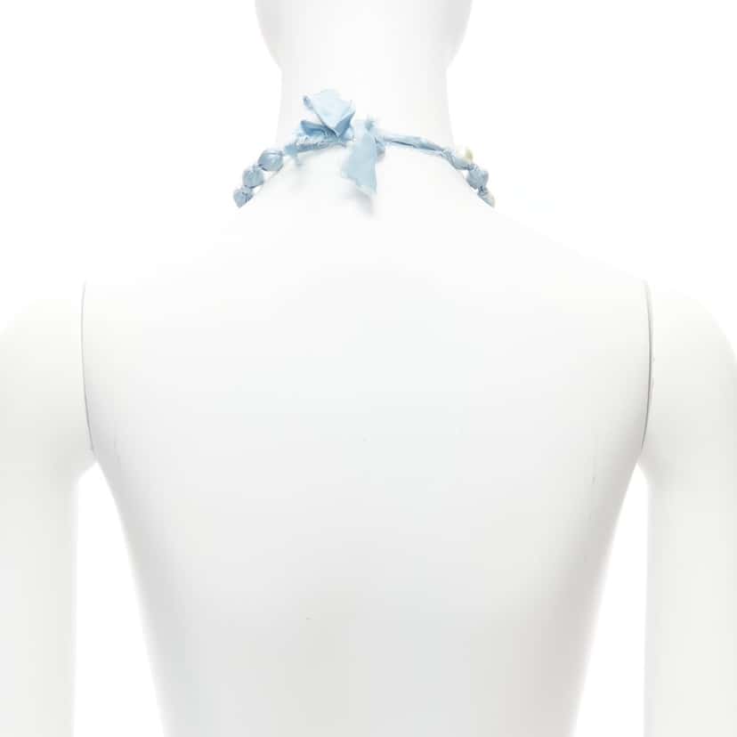 Lanvin Silk Ribbon Necklace Blue Pearl Never worn - Box View
