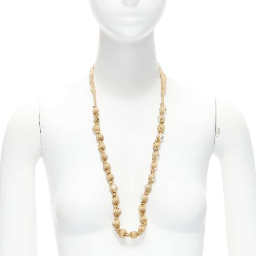 Lanvin Ribbon Wrap Necklace Beige Silk Never worn - Front View