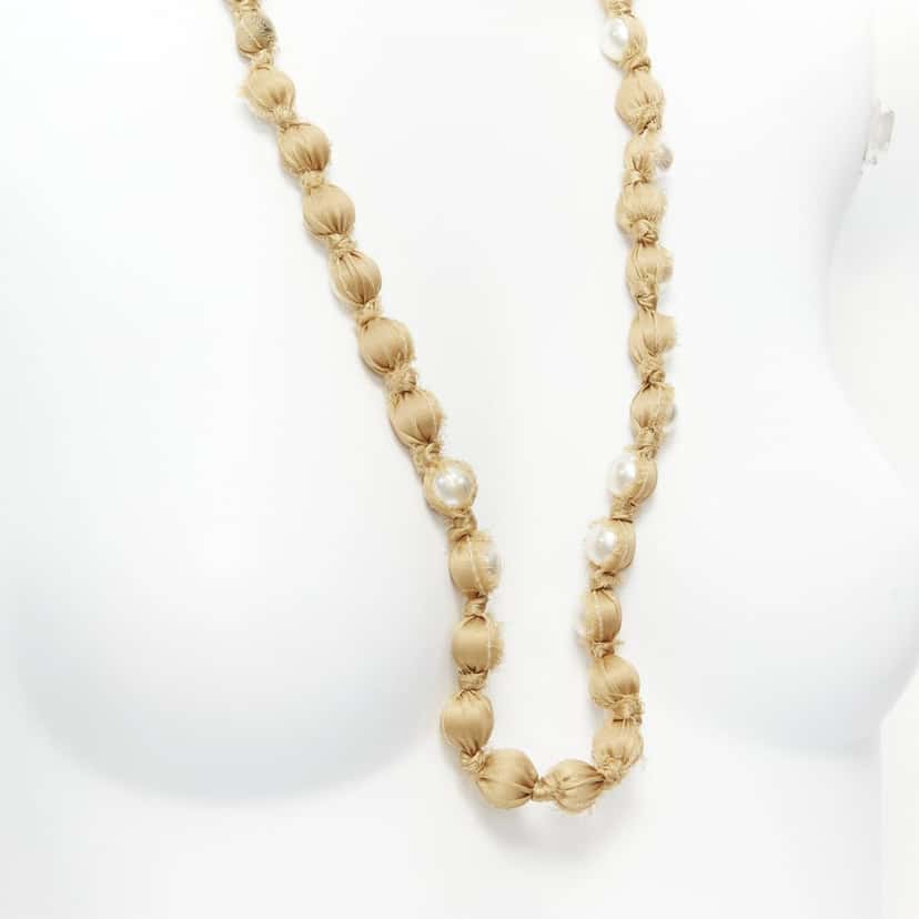 Lanvin Ribbon Wrap Necklace Beige Silk Never worn - Back View