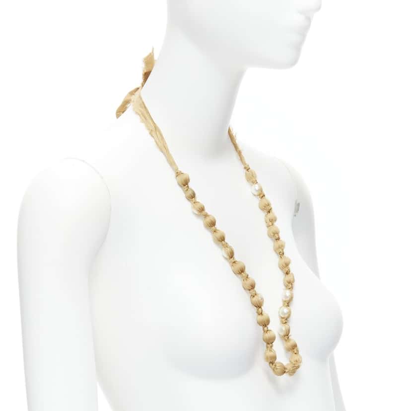 Lanvin Ribbon Wrap Necklace Beige Silk Never worn - Inside View