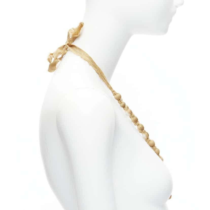 Lanvin Ribbon Wrap Necklace Beige Silk Never worn - Model View