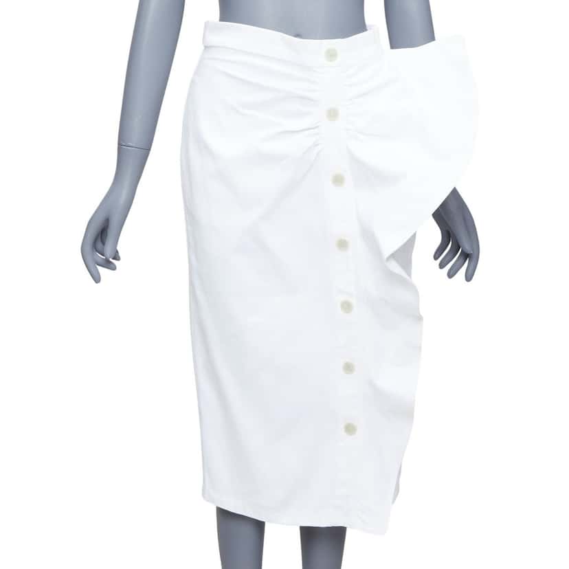 Max Mara Ruffle Button Skirt White Cotton Good condition - Front View