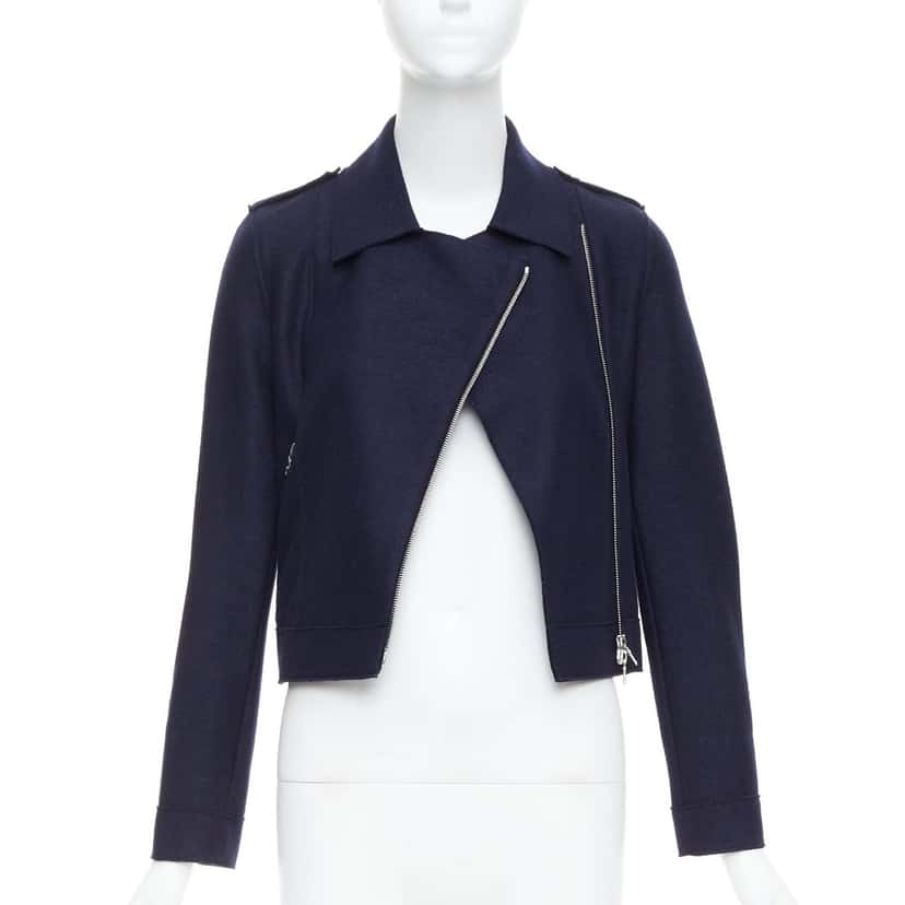 HARRIS WHARF LONDON Navy Wool Biker Jacket Navy Wool Very good condition - Front View