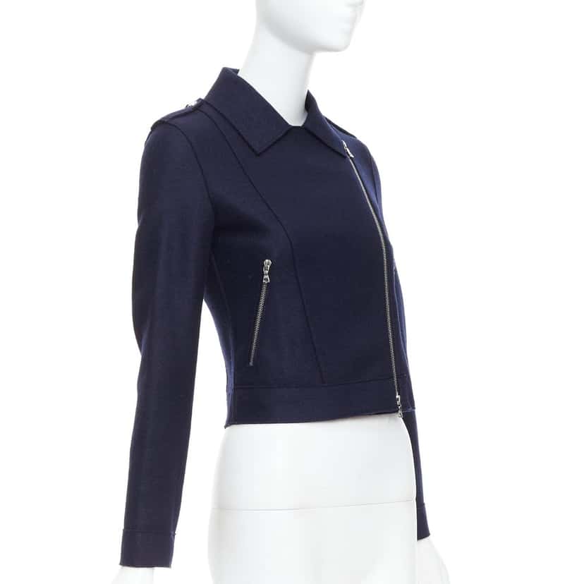 HARRIS WHARF LONDON Navy Wool Biker Jacket Navy Wool Very good condition - Model View