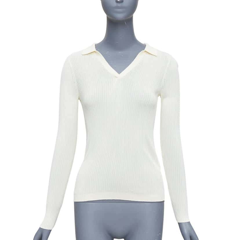 Club Monaco Ribbed Polo Set Ecru Viscose Never worn - Front View