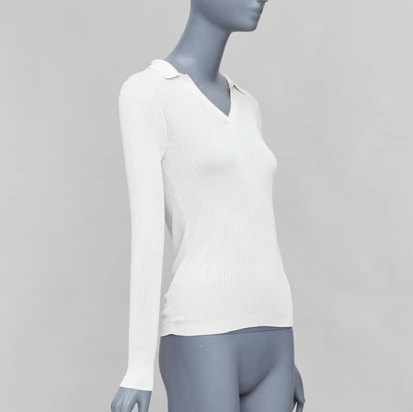 Club Monaco Ribbed Polo Set Ecru Viscose Never worn - Model View