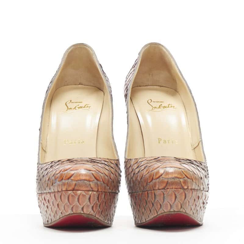 Christian Louboutin Scaled Platform Pumps Orange Leather Good condition - Inside View