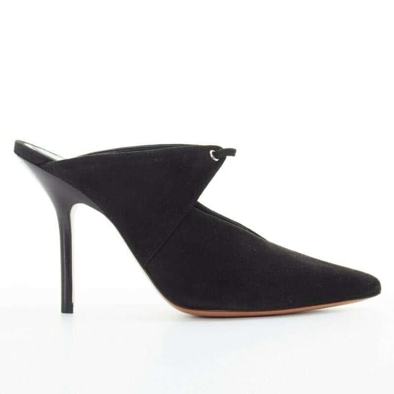 Celine Babouche on Heel 105 Black Suede Never worn - Front View