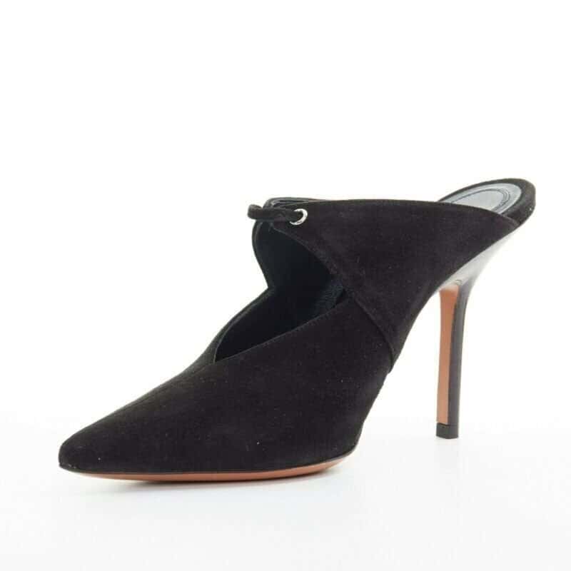 Celine Babouche on Heel 105 Black Suede Never worn - Model View