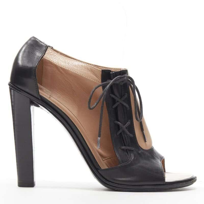 Celine Lace Open Side Booties Black Leather Good condition - Front View