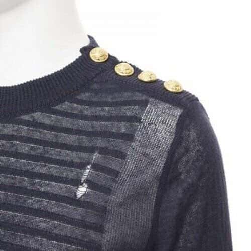 Balmain Military Button Sweater Black Linen Never worn, with tag - Back View