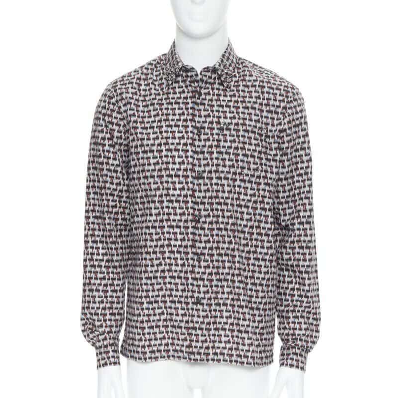Prada Geometric Collar Shirt Grey Cotton Never worn, with tag - Front View