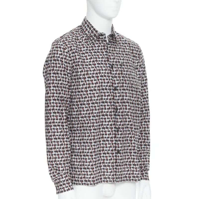 Prada Geometric Collar Shirt Grey Cotton Never worn, with tag - Inside View