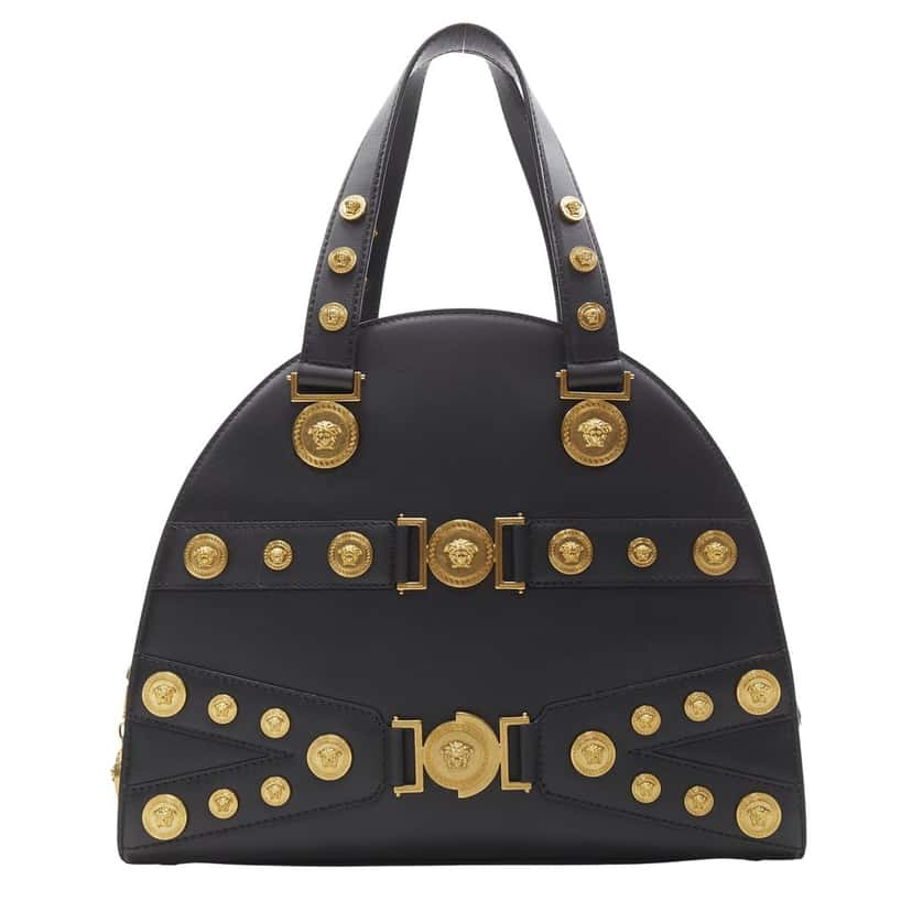 Versace Tribute Medallion Bowling bag Black Leather Never worn, with tag - Front View