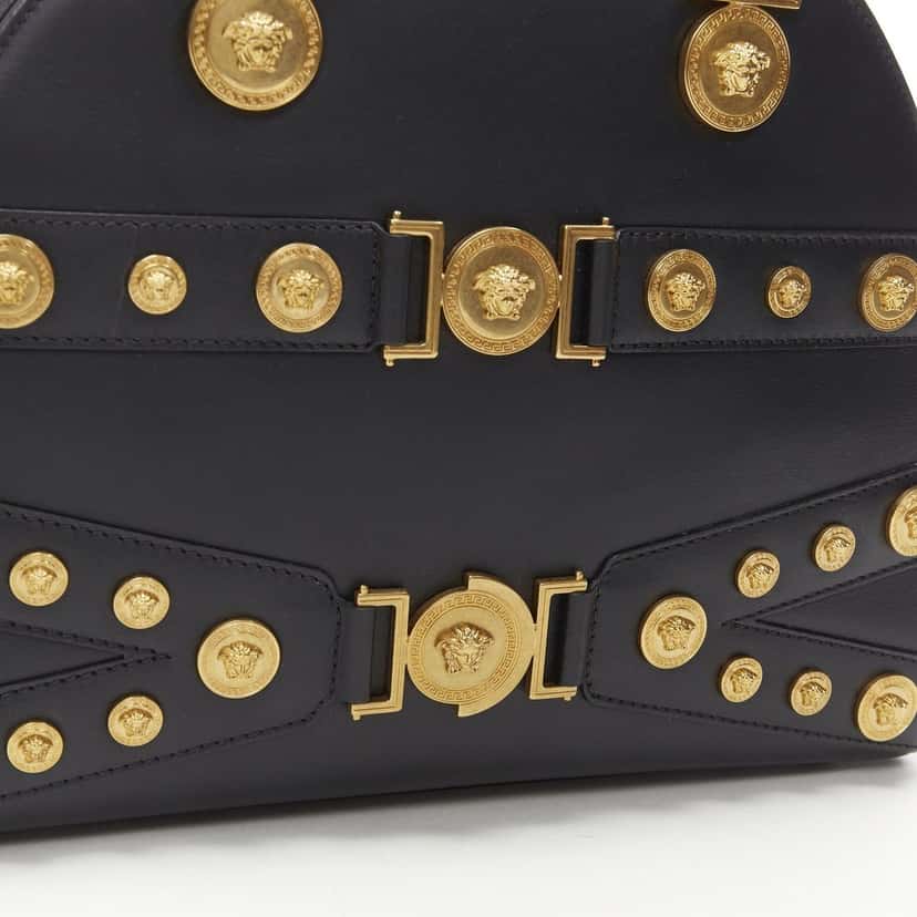 Versace Tribute Medallion Bowling bag Black Leather Never worn, with tag - Back View