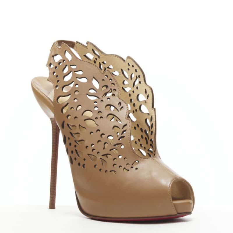 Christian Louboutin Laser Cut Booties Brown Leather Very good condition - Back View